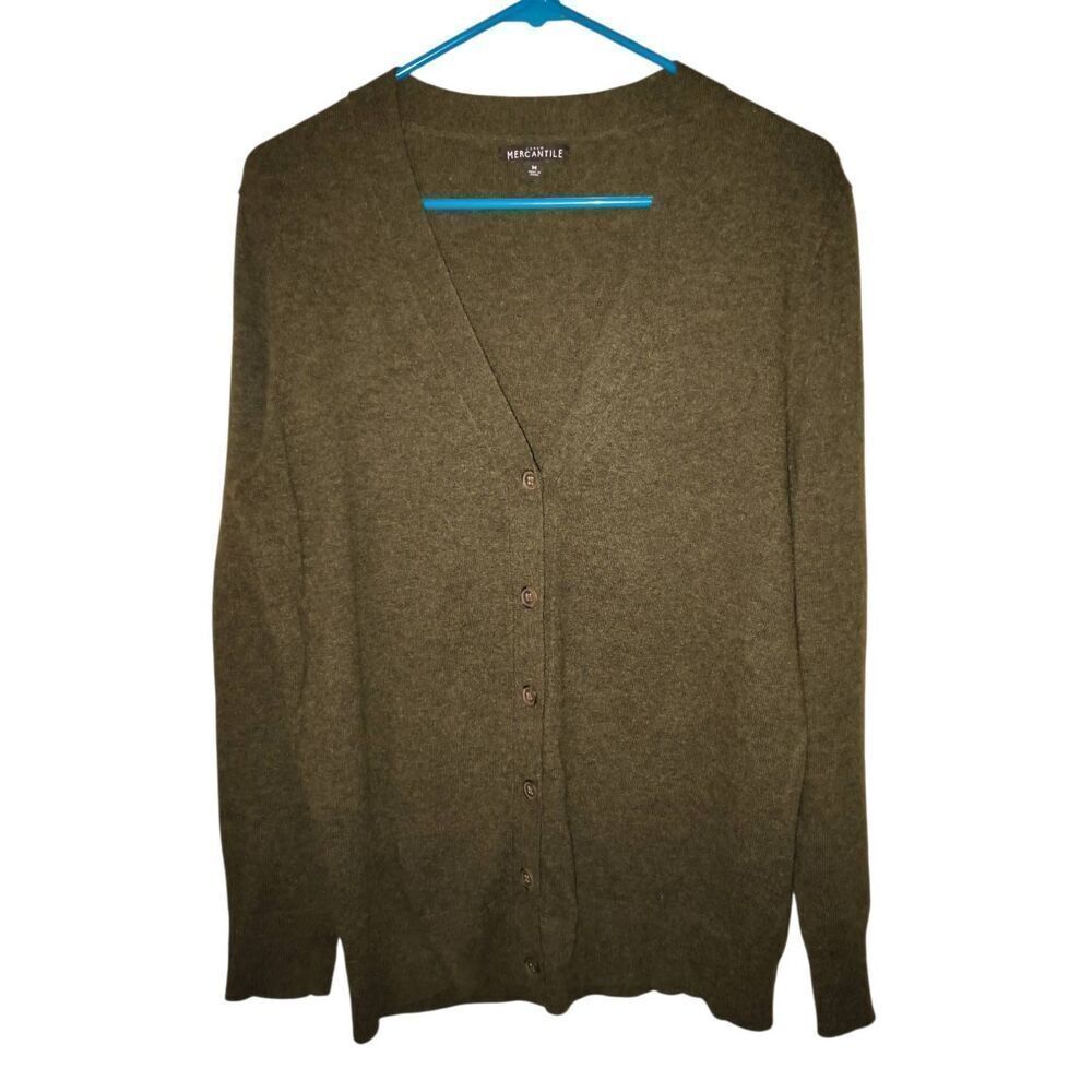 J.Crew Mercantile V-neck boyfriend-style cardigan green yellow button-down front